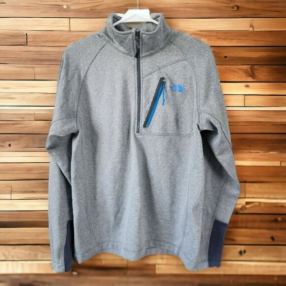 The North Face Pullover Sweatshirt Mens Gray Blue Accent Zipper Long Sleeve Sz M - Picture 1 of 16